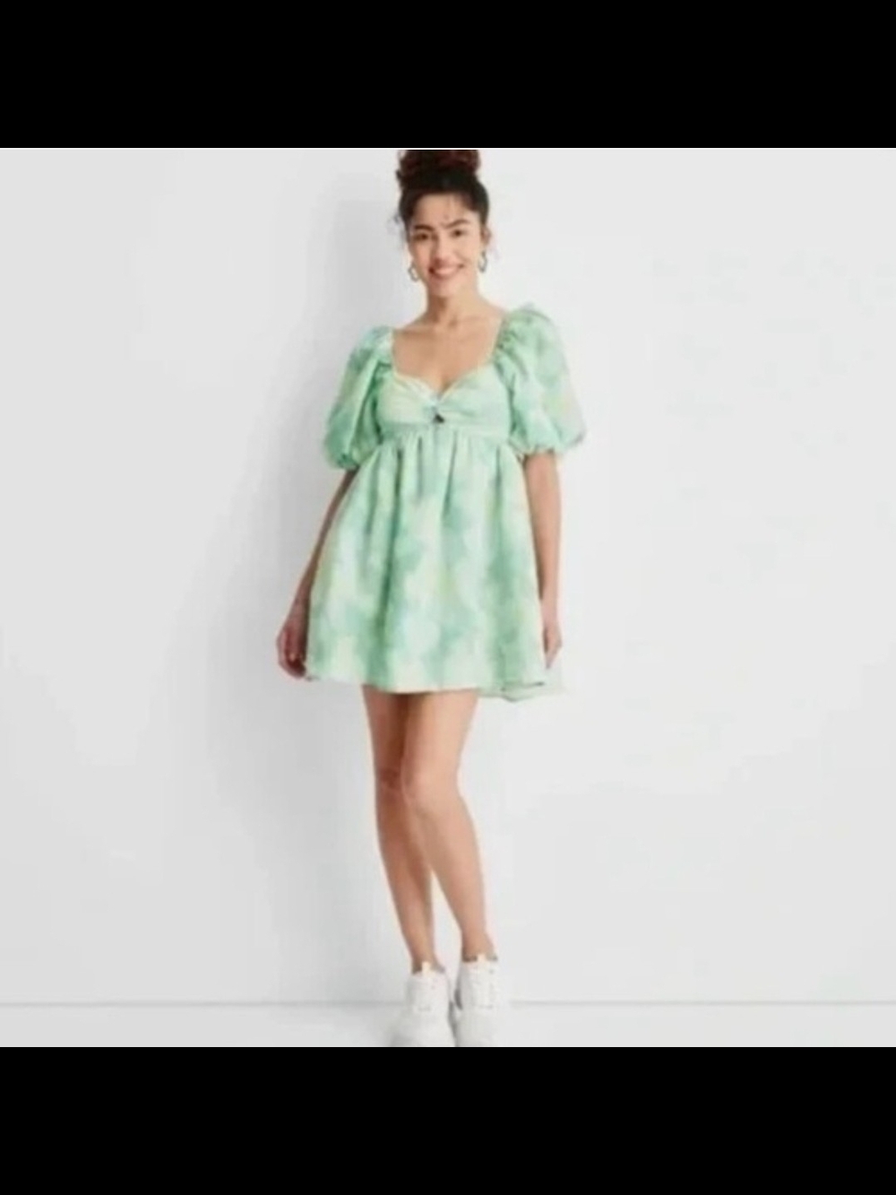 Future Collective Sweet Puff-Sleeve Mini Dress in Mint Green